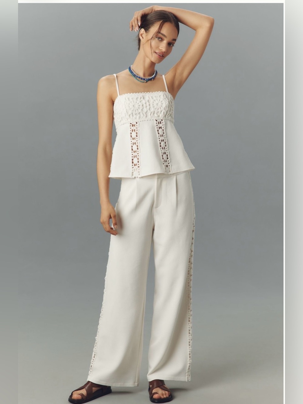 White Linen Blend Crochet Tank - Picture 3 of 6